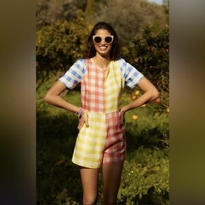Farm Rio Gingham Contrast Romper | Size XL